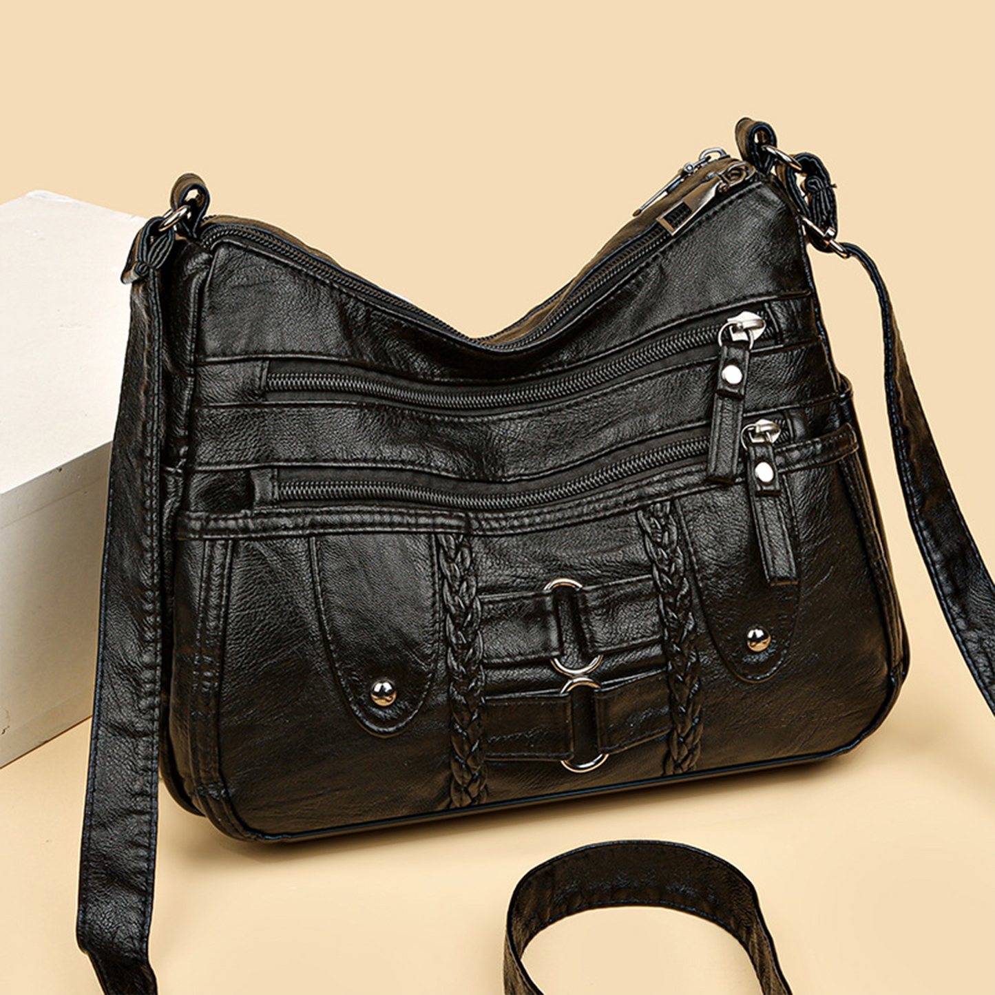 Xpurse Women's Shoulder Bag, Multifunctional Large Capacity PU Tote Bag, Vintage Soft Leather Crossbody Bag, Adjustable Large Bag