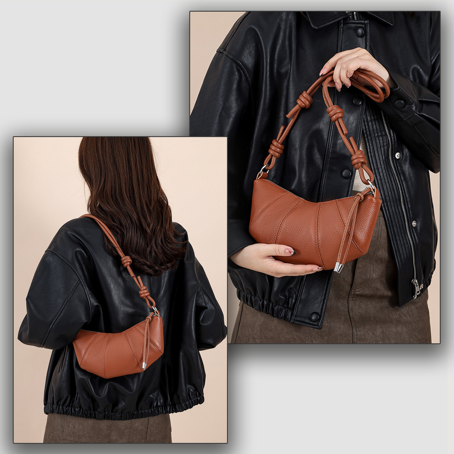 Xpurse Vintage Leather Crescent Shoulder Bag