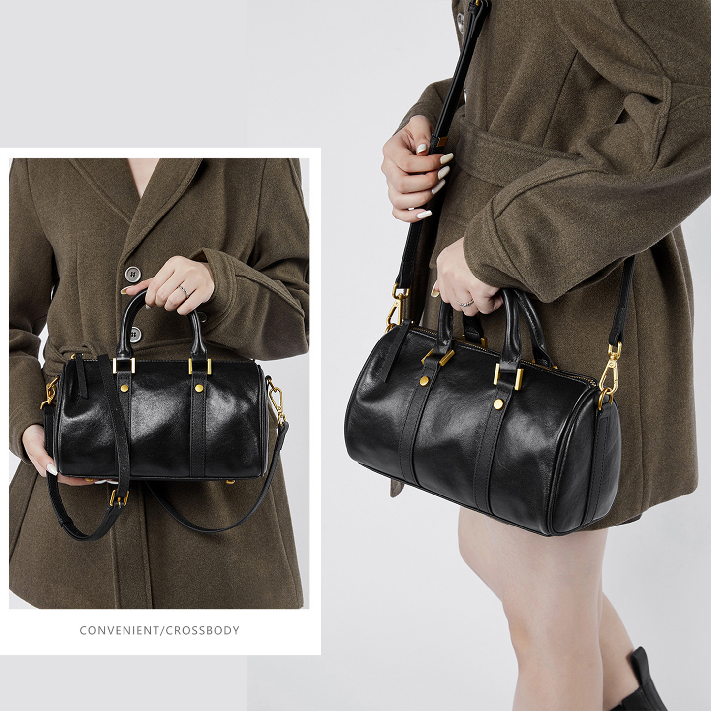 Xpurse Women's Shoulder Bag, Boston Bag, Vintage Leather Crossbody Bag, Adjustable Cowhide Handbag