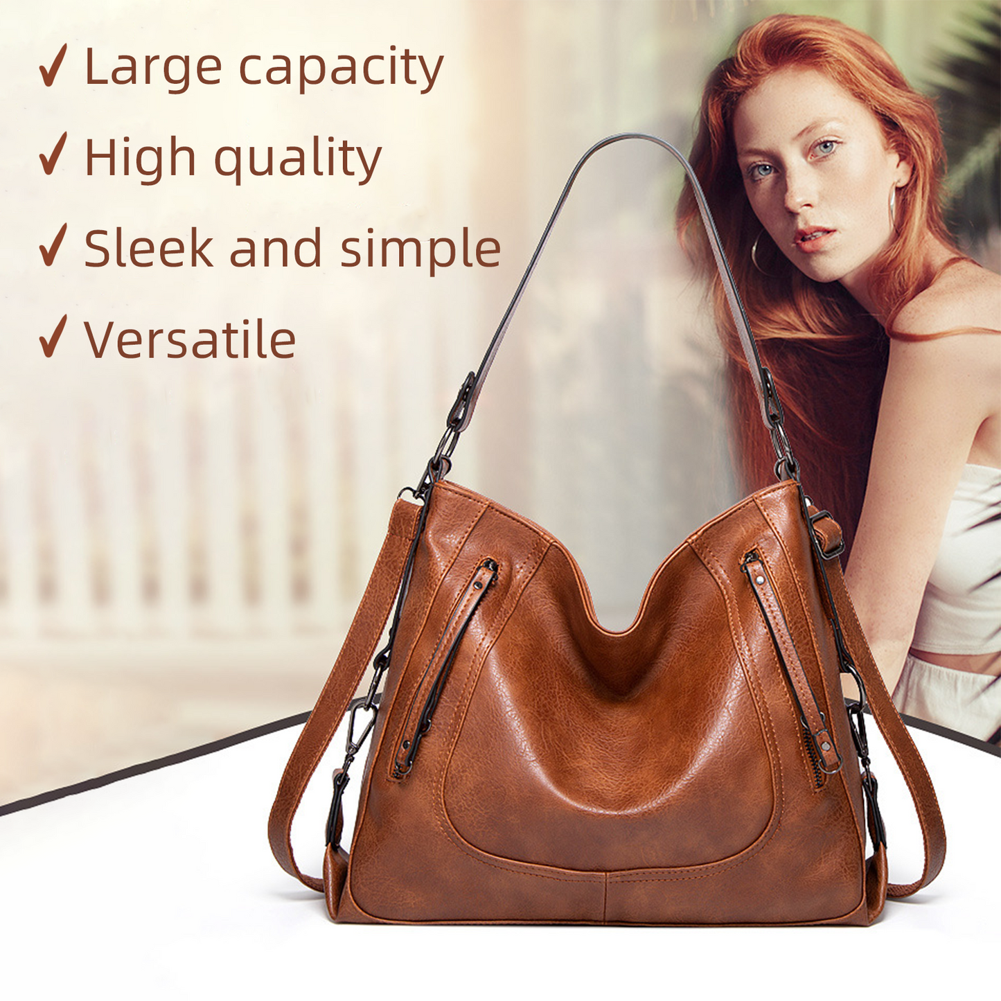 Xpurse Women's Shoulder Bag Stylish large capacity PU tote bag, shopping casual tote bag, crossbody adjustable large bag, zippered