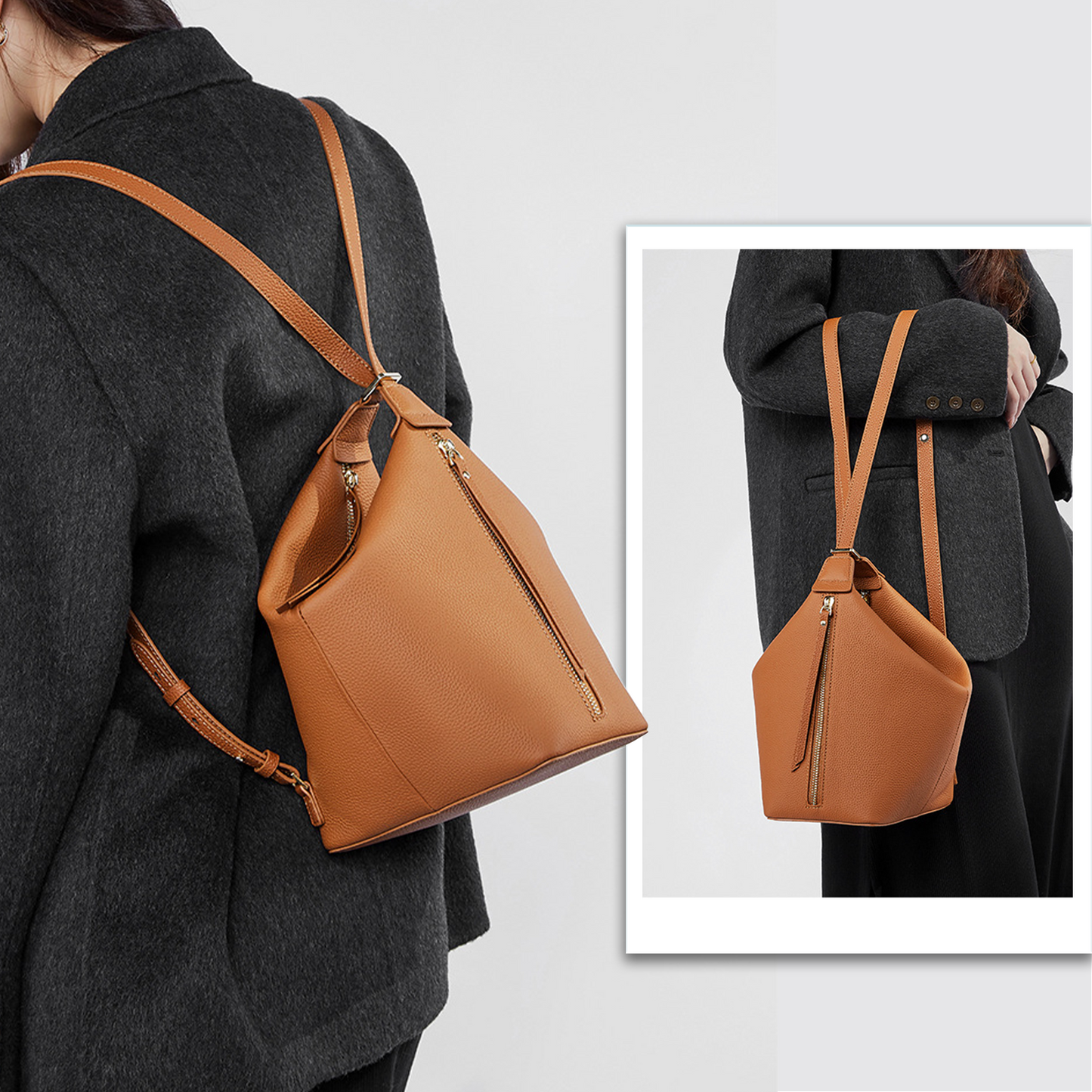 Xpurse Women's Shoulder Bag, Leather Backpack, Vintage Tote Bag in Cowhide Leather on the Top, Adjustable Closure Bag