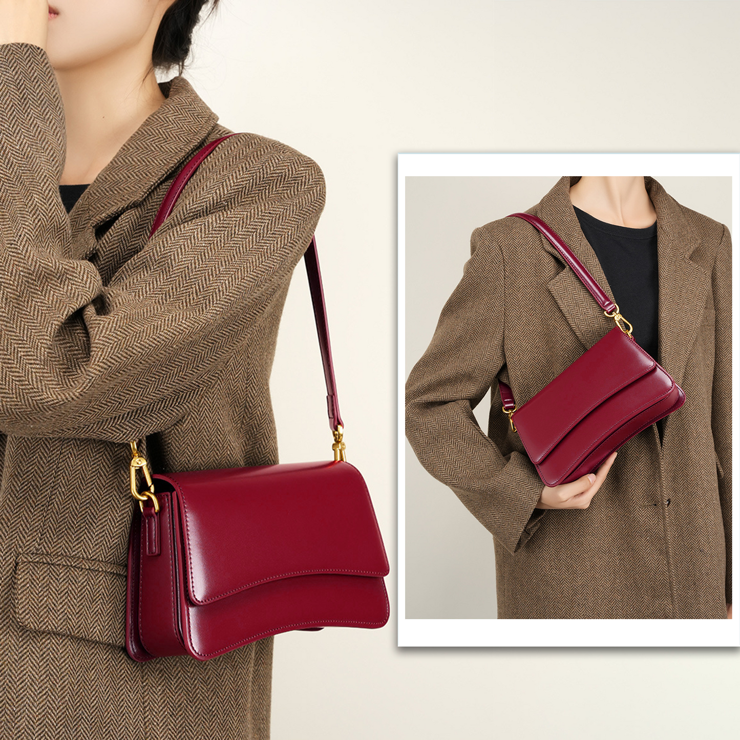 Xpurse Women's Shoulder Bag, Cowhide Crossbody Bag, Vintage Leather Crossbody Bag, Armpit Bag, Adjustable Shoulder Strap Bag