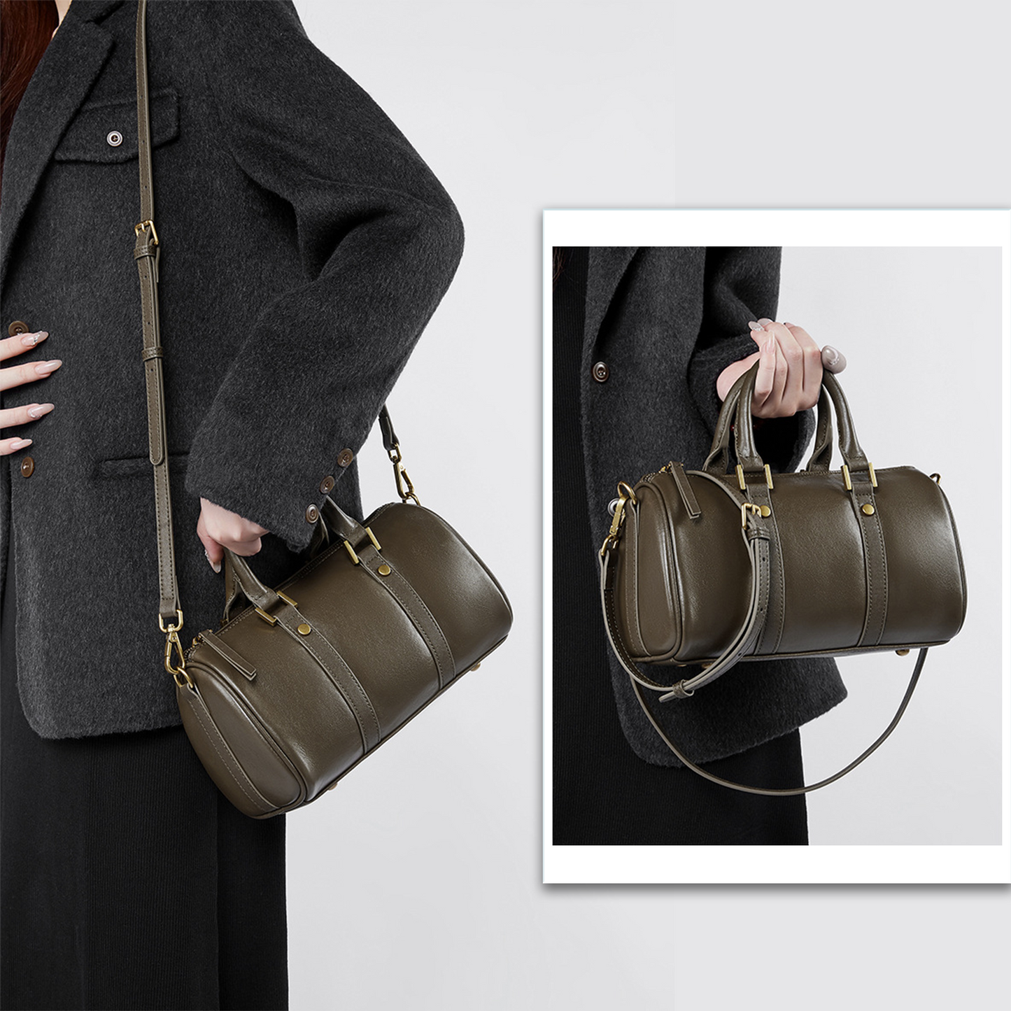 Xpurse Women's Shoulder Bag, Boston Bag, Vintage Leather Crossbody Bag, Adjustable Cowhide Handbag