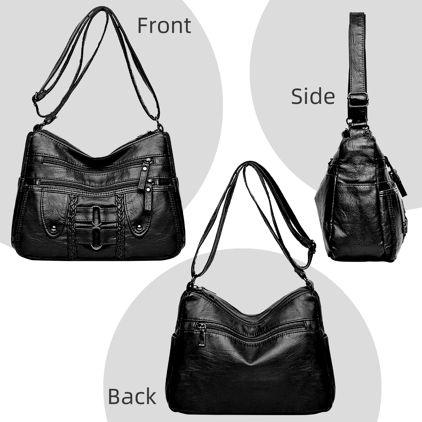 Xpurse Women's Shoulder Bag, Multifunctional Large Capacity PU Tote Bag, Vintage Soft Leather Crossbody Bag, Adjustable Large Bag