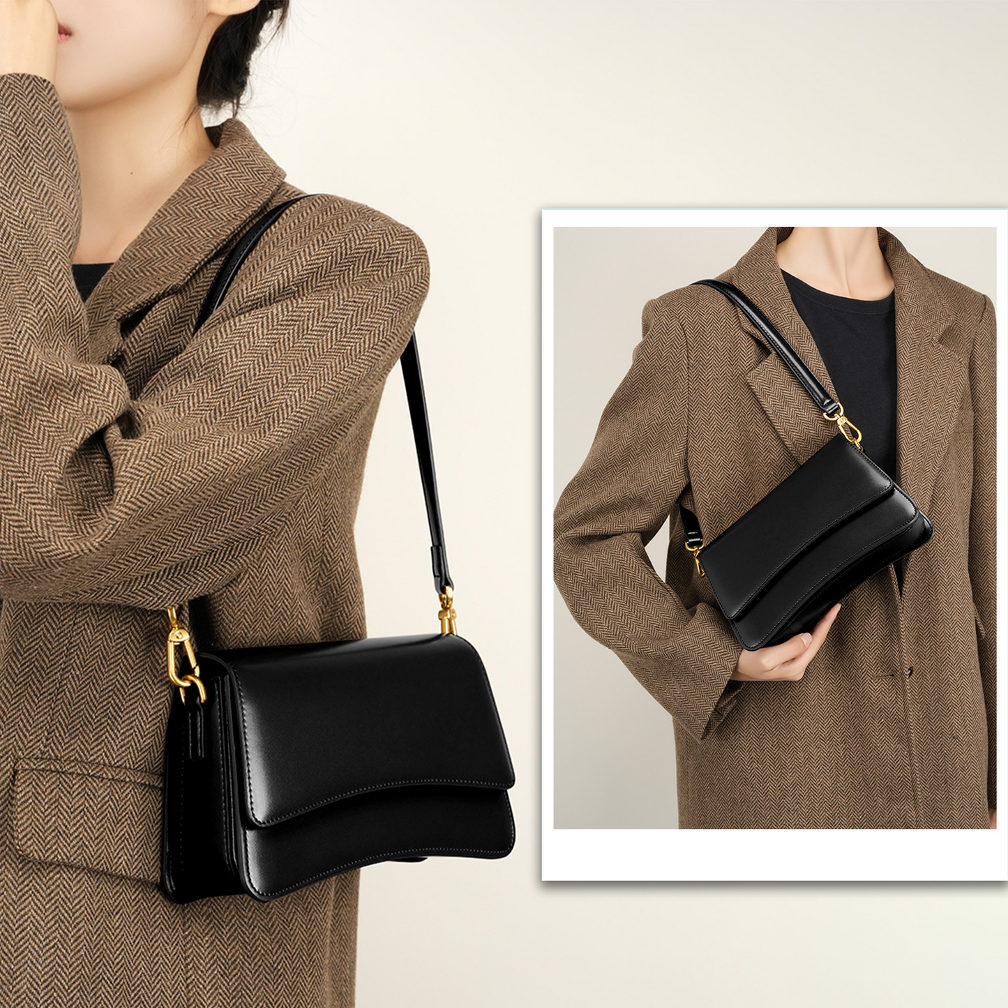 Xpurse Women's Shoulder Bag, Cowhide Crossbody Bag, Vintage Leather Crossbody Bag, Armpit Bag, Adjustable Shoulder Strap Bag