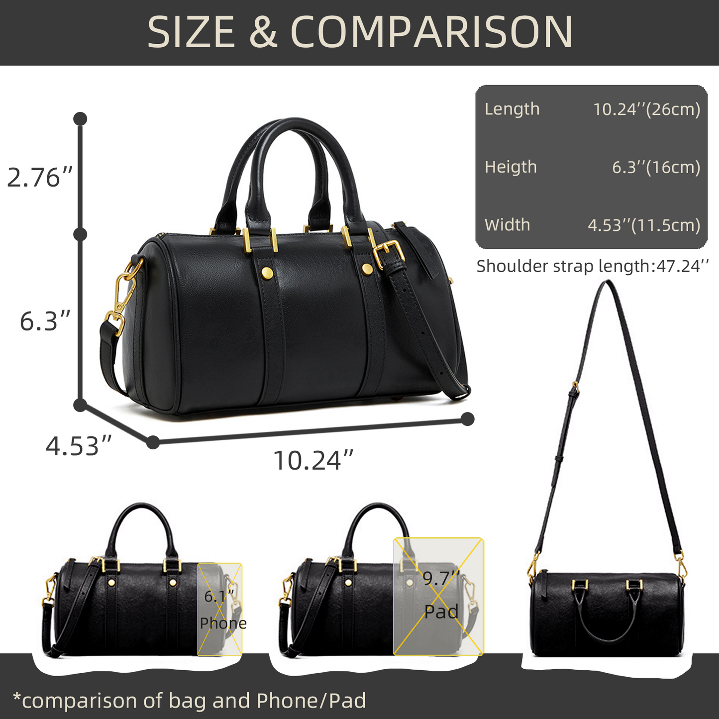 Xpurse Women's Shoulder Bag, Boston Bag, Vintage Leather Crossbody Bag, Adjustable Cowhide Handbag