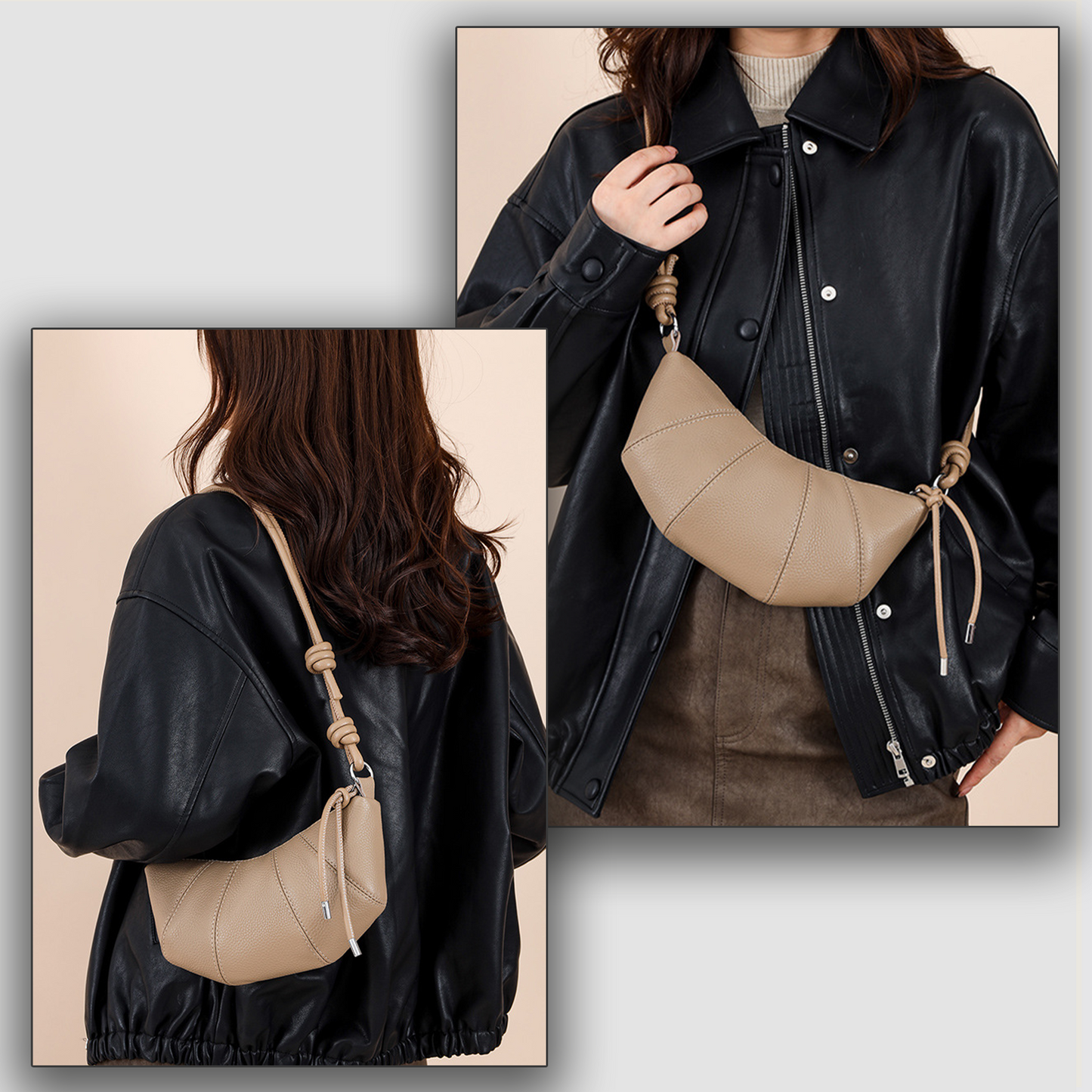 Xpurse Vintage Leather Crescent Shoulder Bag