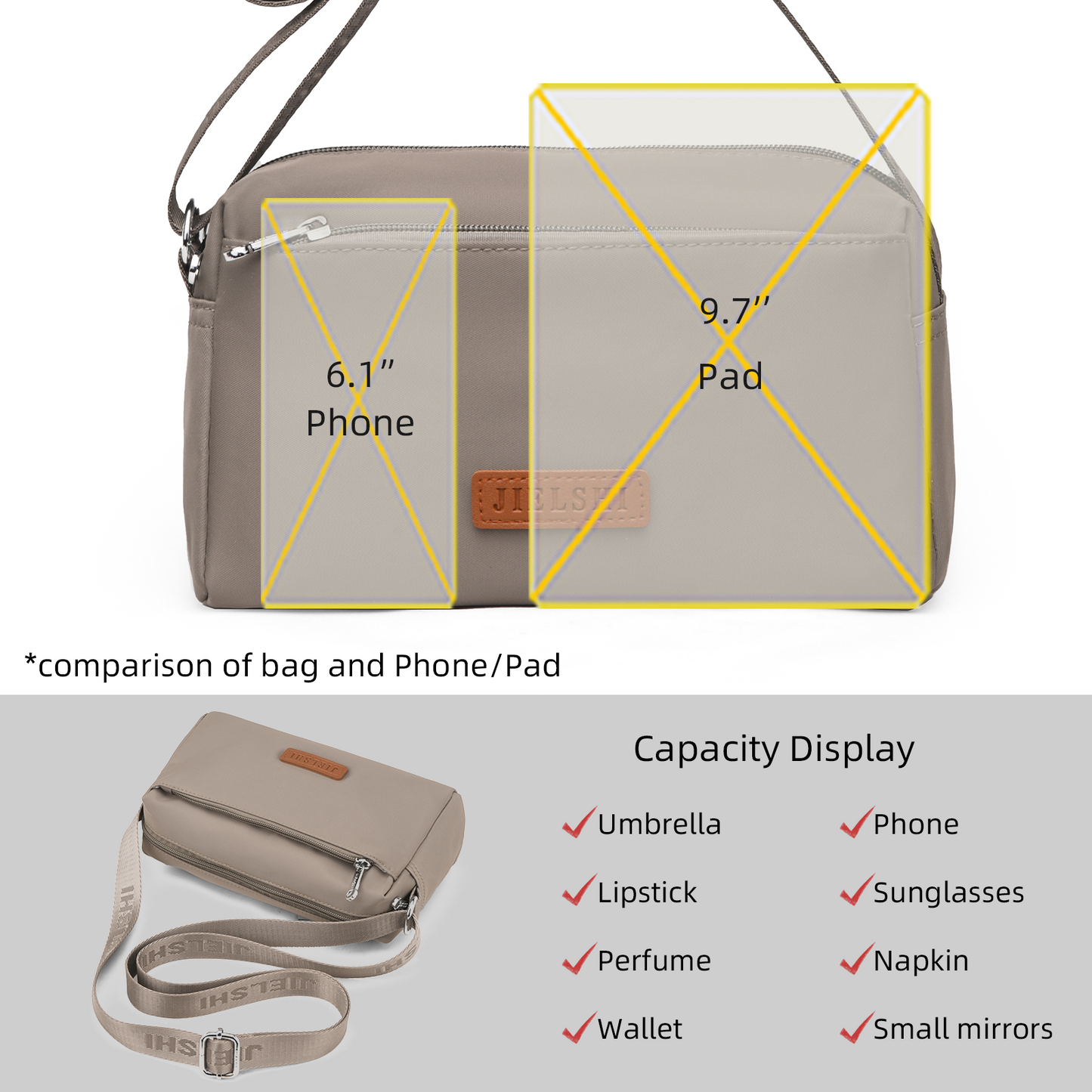 Xpurse Multi-Pocket Casual One-Shoulder Crossbody Bag