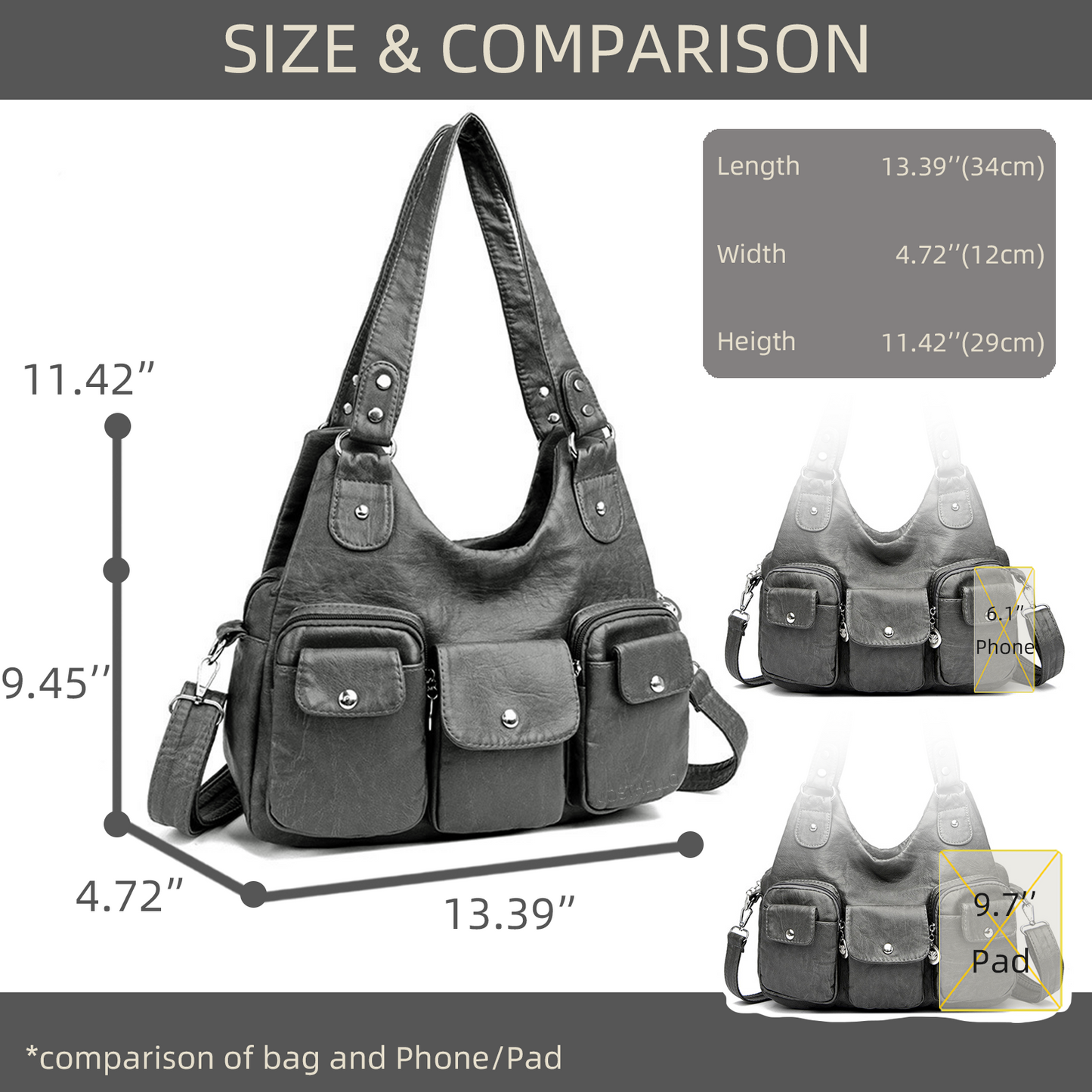 Xpurse Women's Shoulder Bag, Multi-Pocket Armpit Bag, PU Crossbody Bag, Adjustable Tote Bag