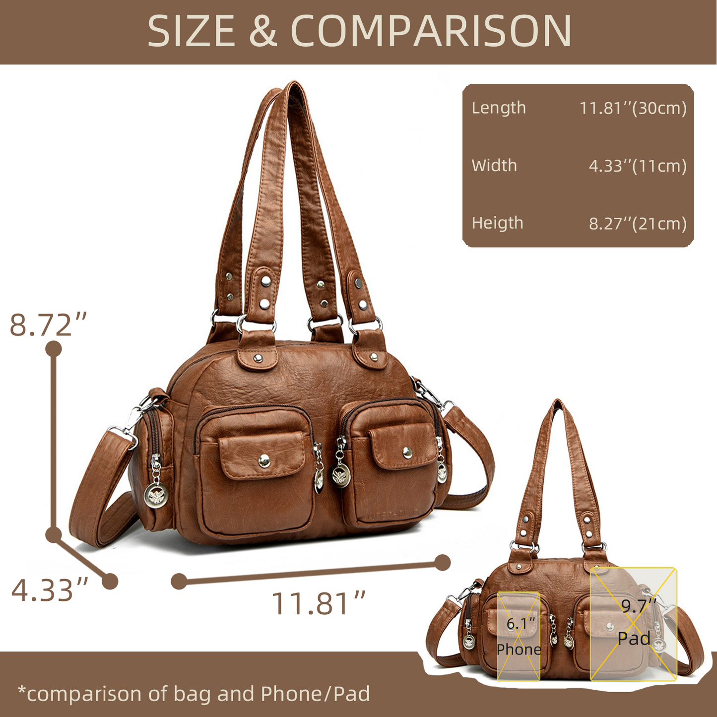 Xpurse Women's Casual Shoulder Bag, Multi-Pocket Shopping Crossbody Bag