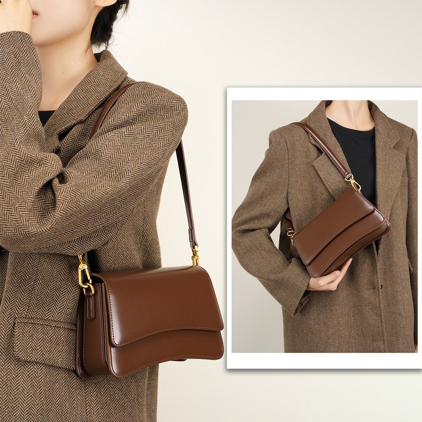 Xpurse Women's Shoulder Bag, Cowhide Crossbody Bag, Vintage Leather Crossbody Bag, Armpit Bag, Adjustable Shoulder Strap Bag