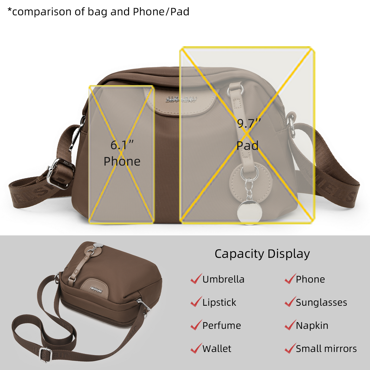 Xpurse Women's Shopper Bag, Casual Nylon Crossbody Bag