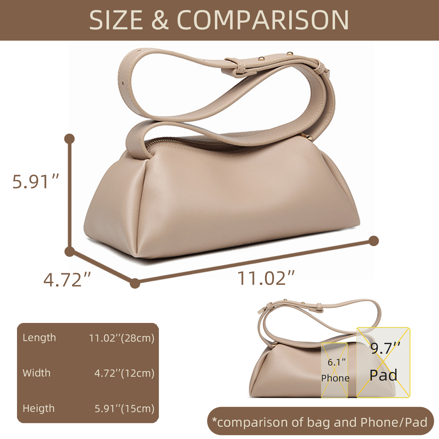 Xpurse Women's Simple Handbag, Soft Underarm Bag, Solid Color Tote Bag