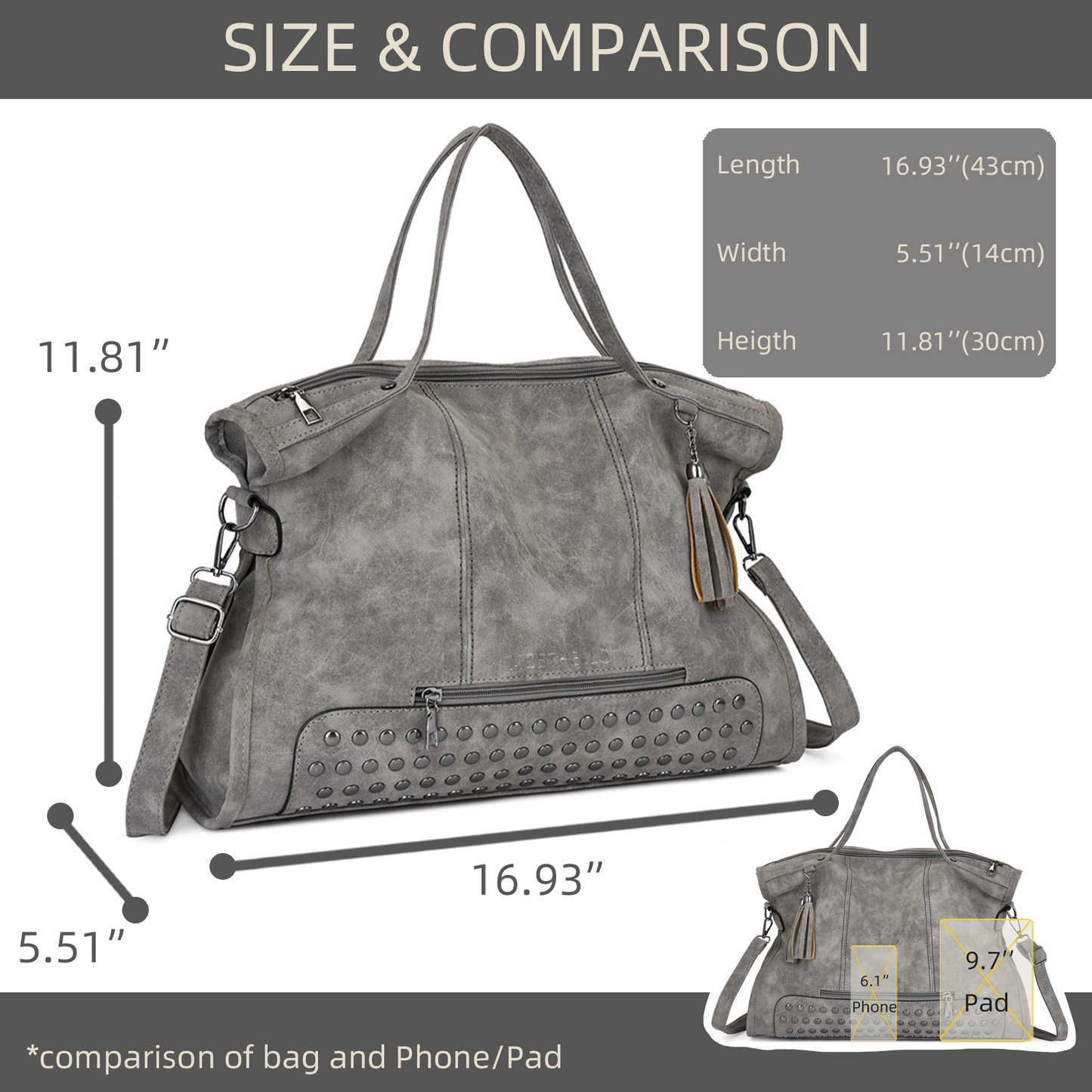 Xpurse Women's Vintage Tote Bag, Large Shopping Shoulder Bag