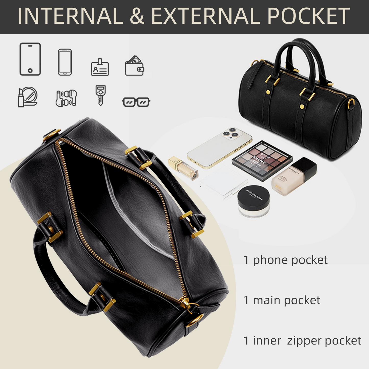 Xpurse Women's Shoulder Bag, Boston Bag, Vintage Leather Crossbody Bag, Adjustable Cowhide Handbag