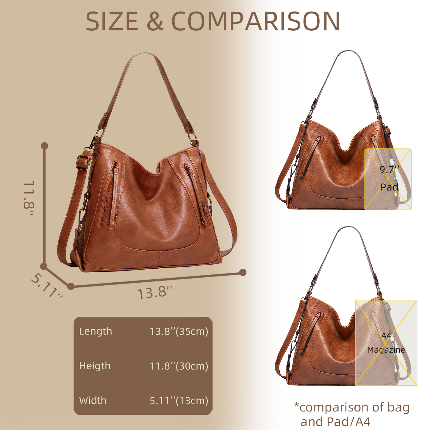Xpurse Women's Shoulder Bag Stylish large capacity PU tote bag, shopping casual tote bag, crossbody adjustable large bag, zippered