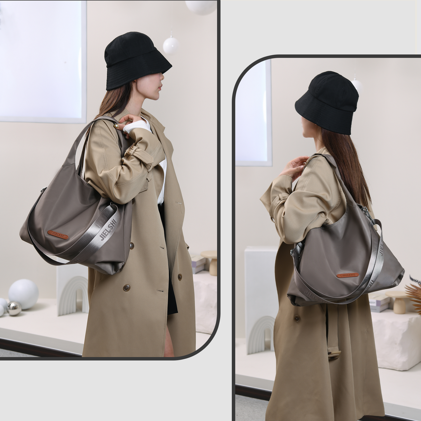 Xpurse Simple Casual Large Shoulder Bag, Nylon Crossbody Bag