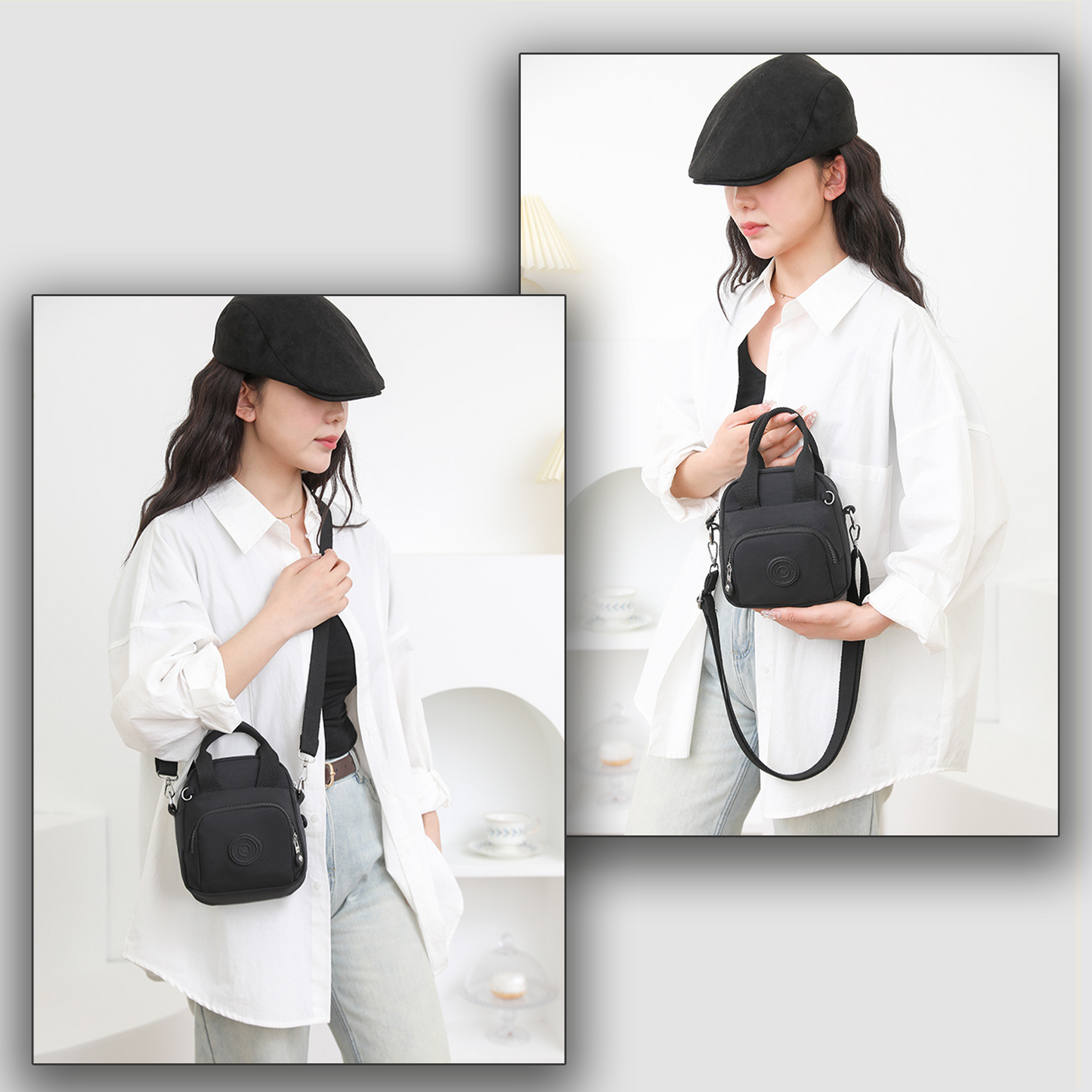 Xpurse Multi-Compartment Nylon Crossbody Casual Shoulder Bag