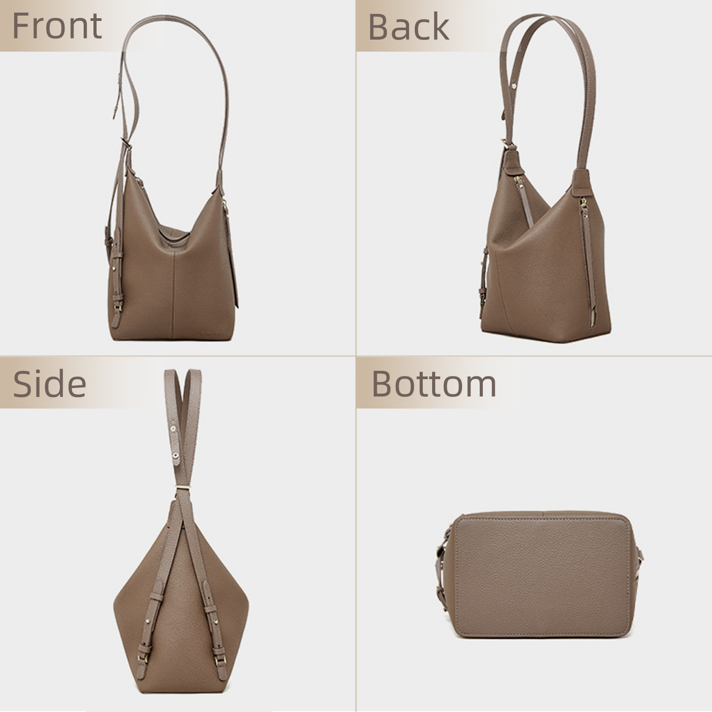 Xpurse Women's Shoulder Bag, Leather Backpack, Vintage Tote Bag in Cowhide Leather on the Top, Adjustable Closure Bag