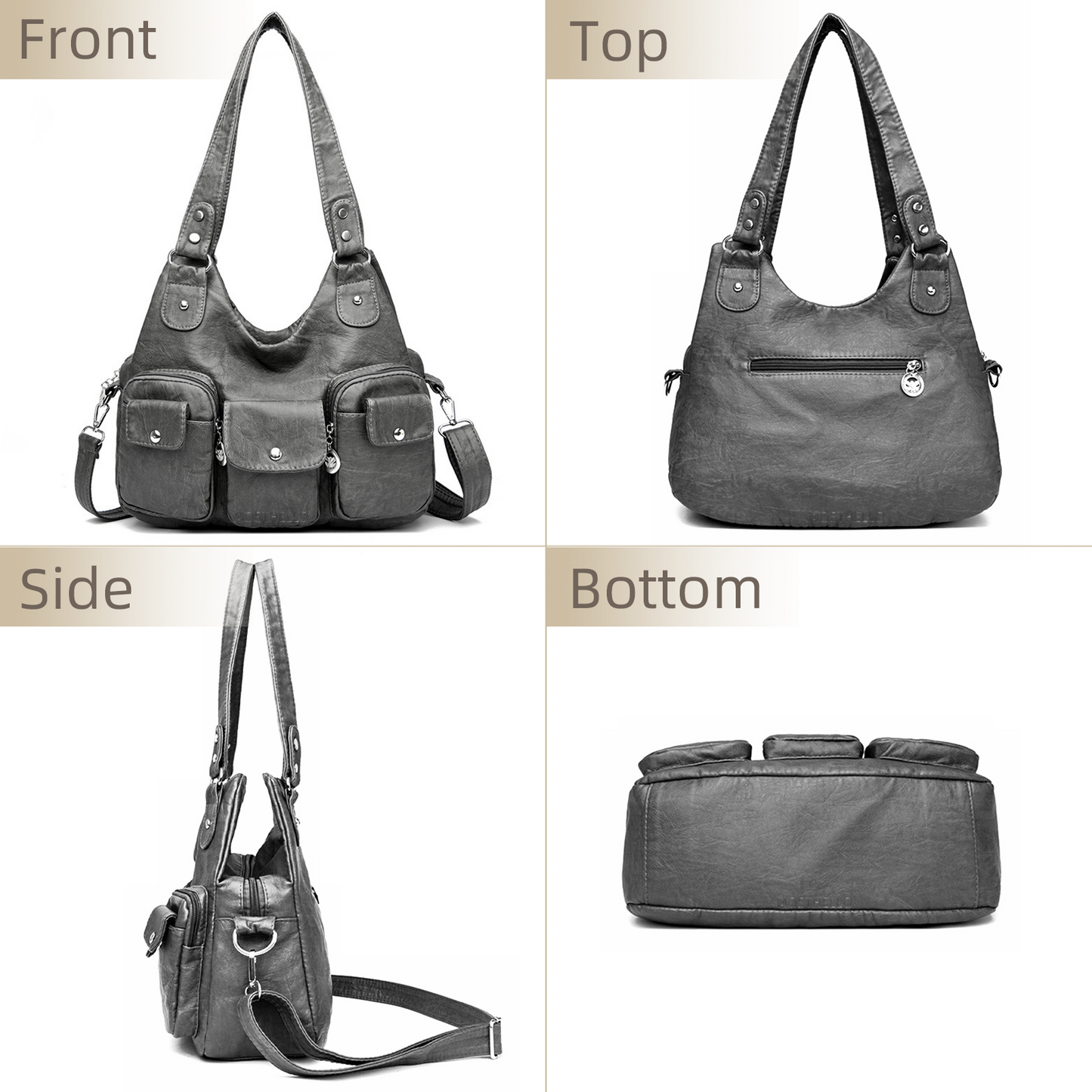 Xpurse Women's Shoulder Bag, Multi-Pocket Armpit Bag, PU Crossbody Bag, Adjustable Tote Bag