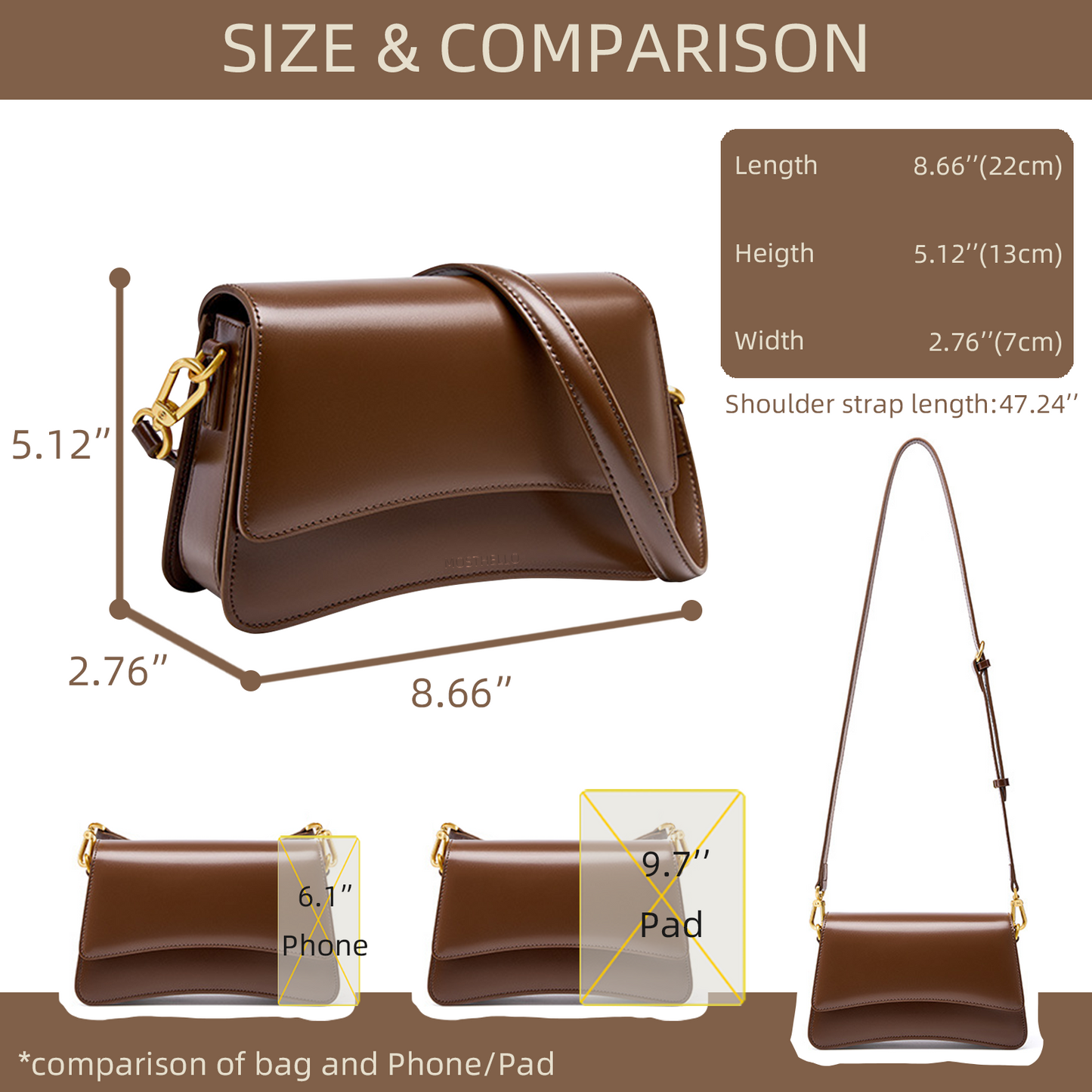 Xpurse Women's Shoulder Bag, Cowhide Crossbody Bag, Vintage Leather Crossbody Bag, Armpit Bag, Adjustable Shoulder Strap Bag