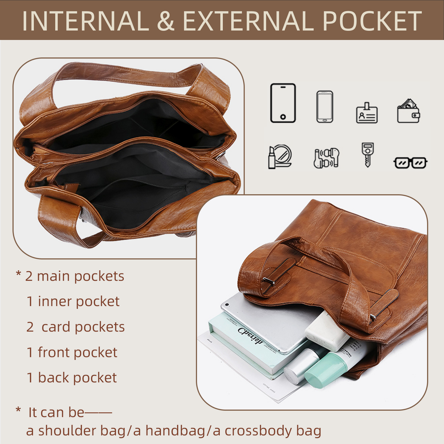 Xpurse Women's Casual Handbag, Supple Leather Shoulder Bag