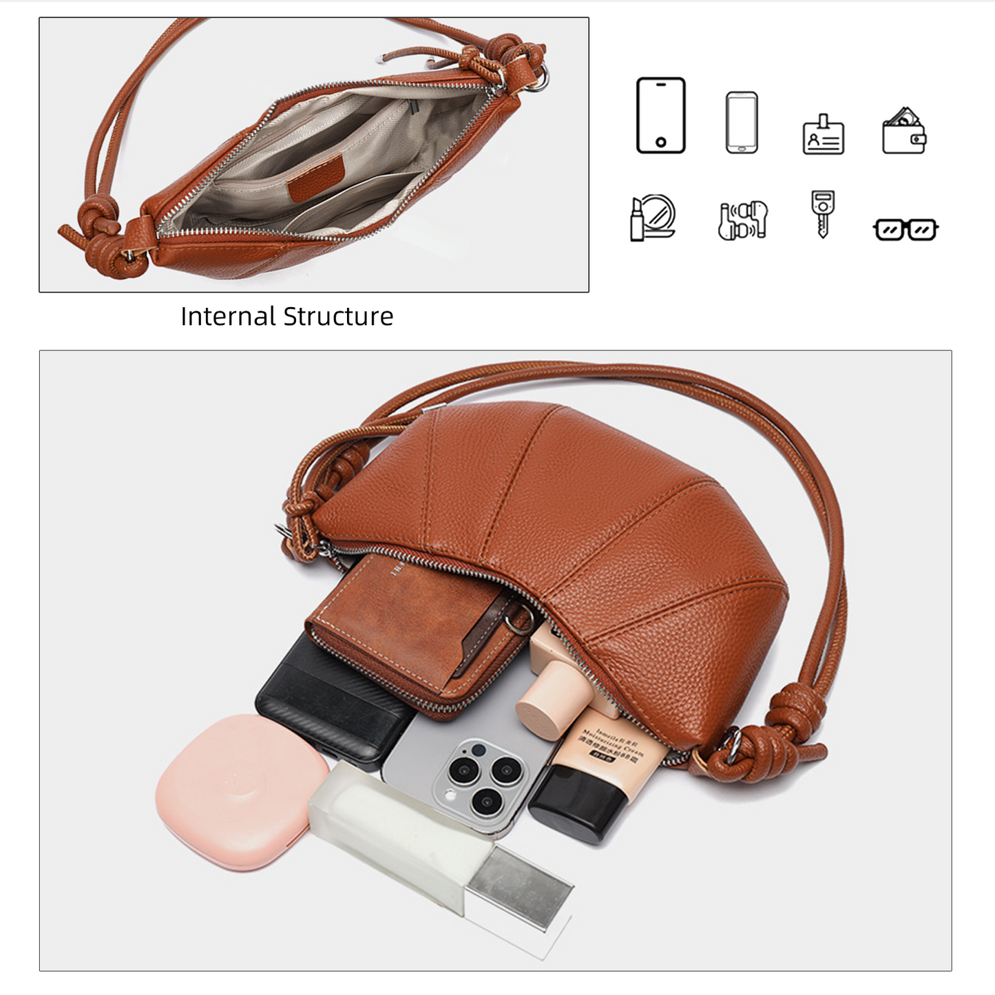 Xpurse Vintage Leather Crescent Shoulder Bag