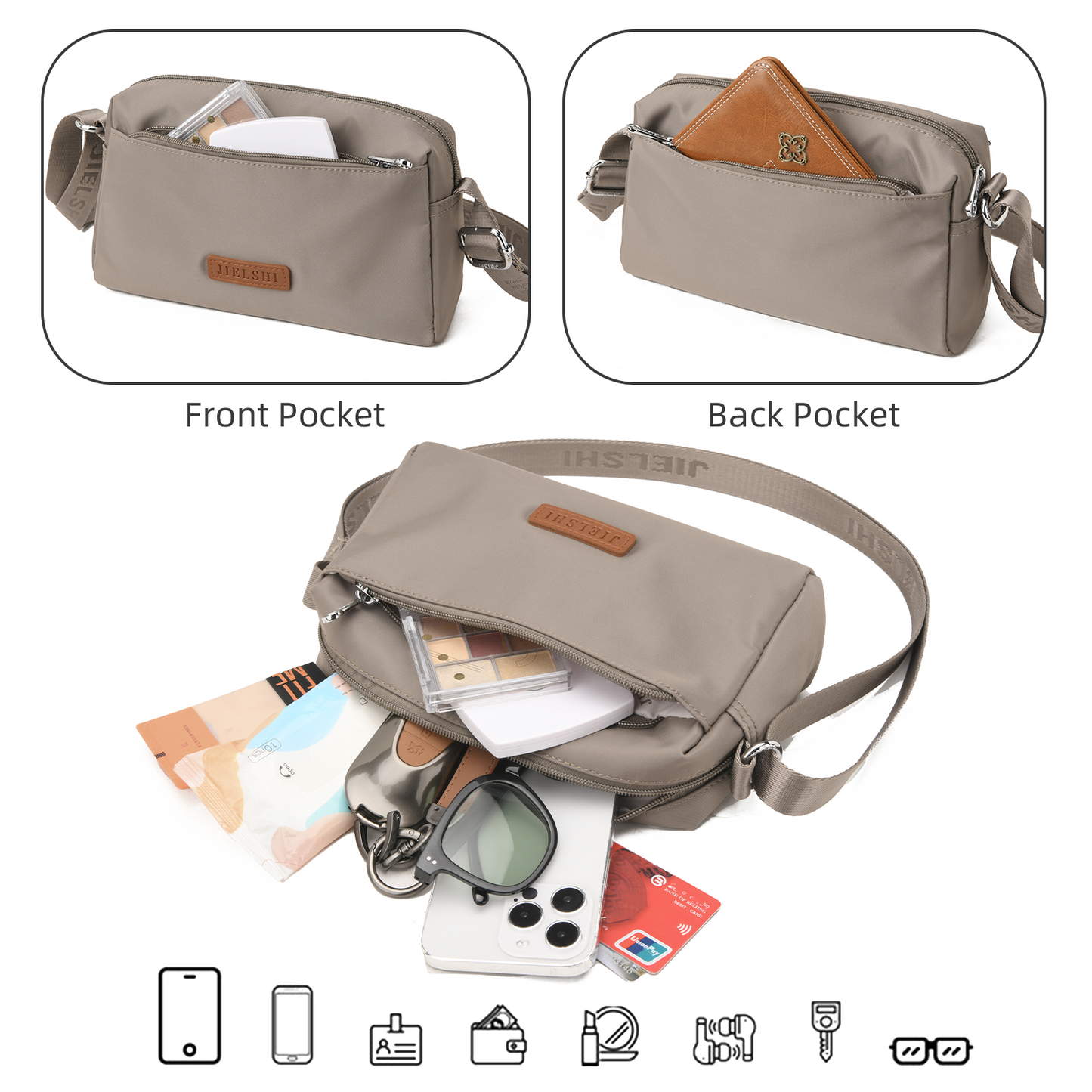 Xpurse Multi-Pocket Casual One-Shoulder Crossbody Bag
