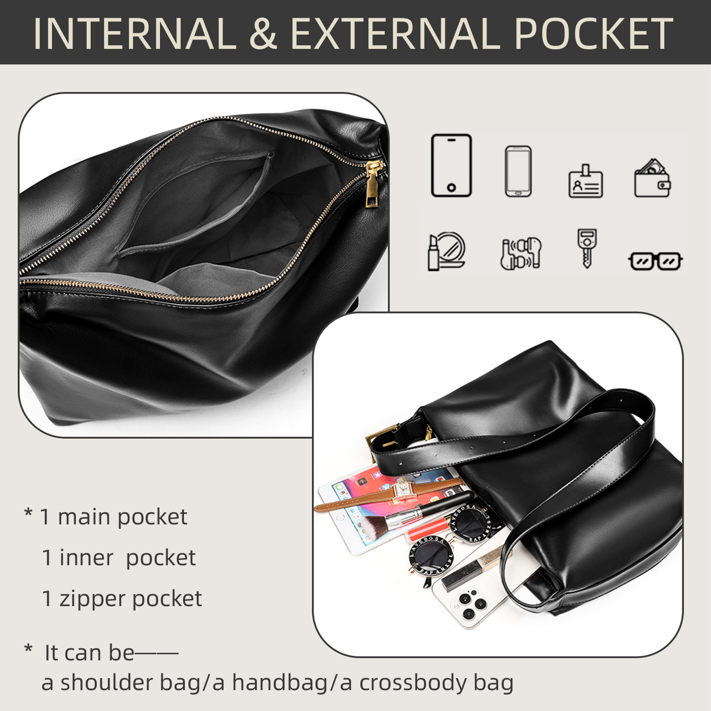 Xpurse Women's Shoulder Bag, Minimalist Style Underarm Bag, PU Crossbody Bag