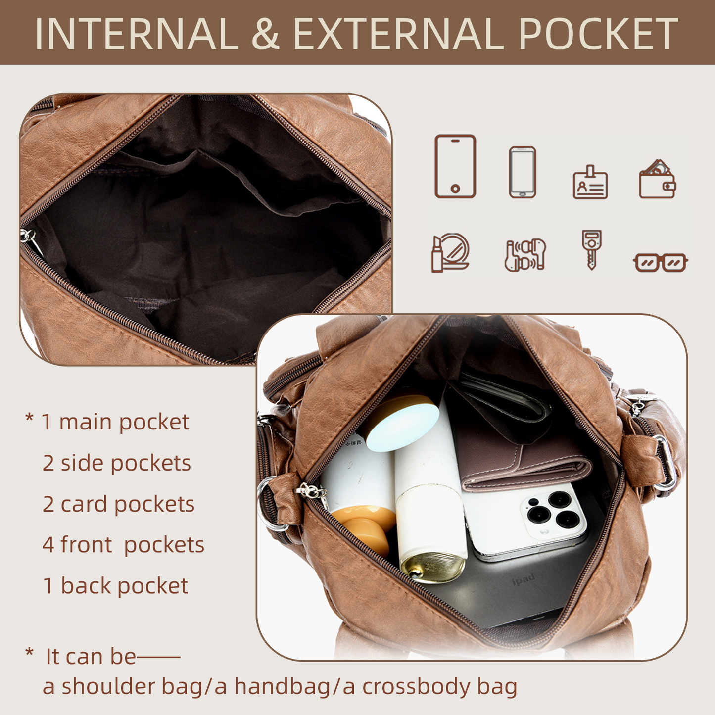 Xpurse Women's Casual Shoulder Bag, Multi-Pocket Shopping Crossbody Bag