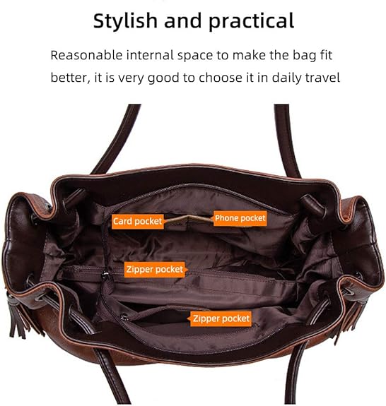 MINTEGRA Handbags for Women Hobo Shoulder Bags with Tassel Large Capacity Top Handle Bucket Bags