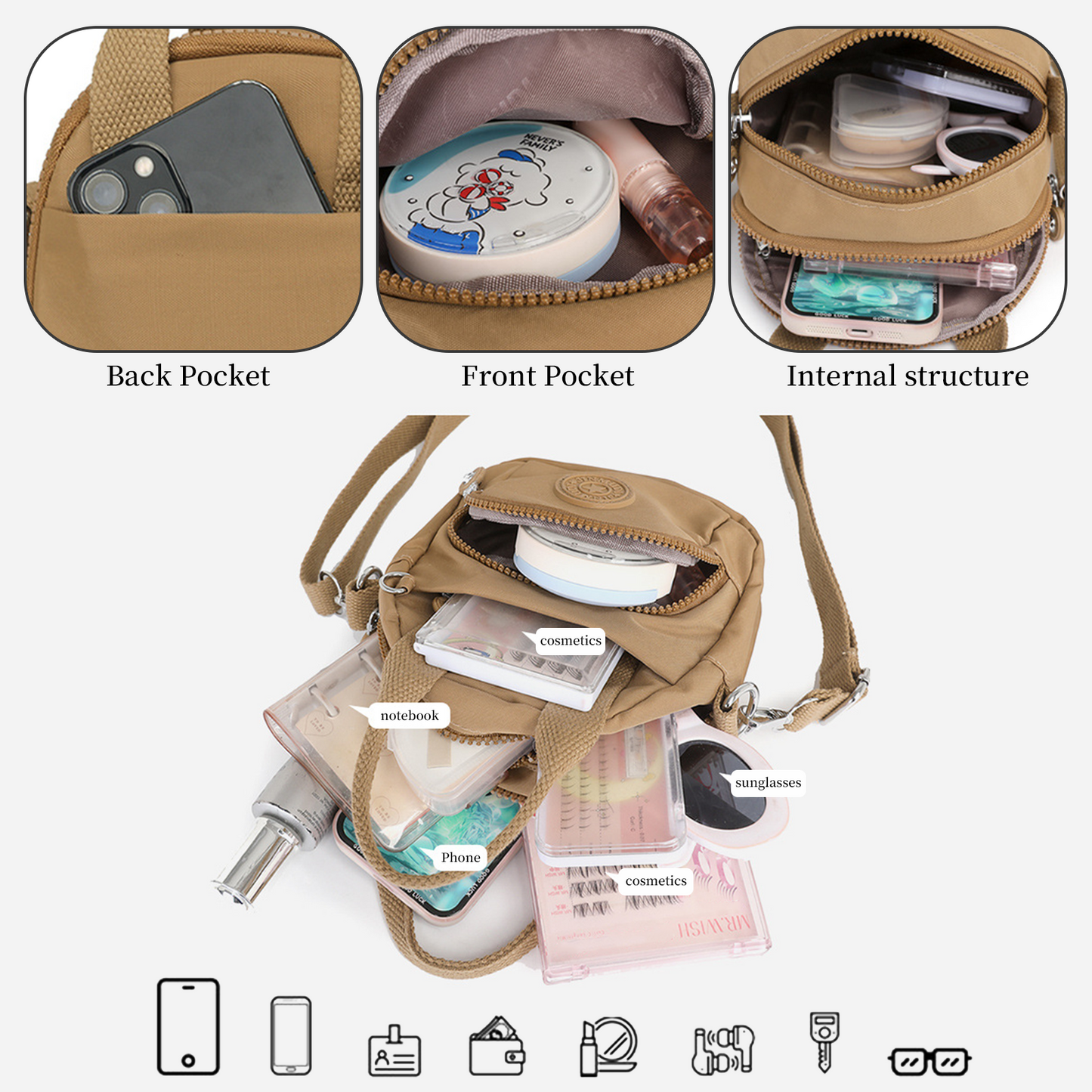 Xpurse Multi-Compartment Nylon Crossbody Casual Shoulder Bag