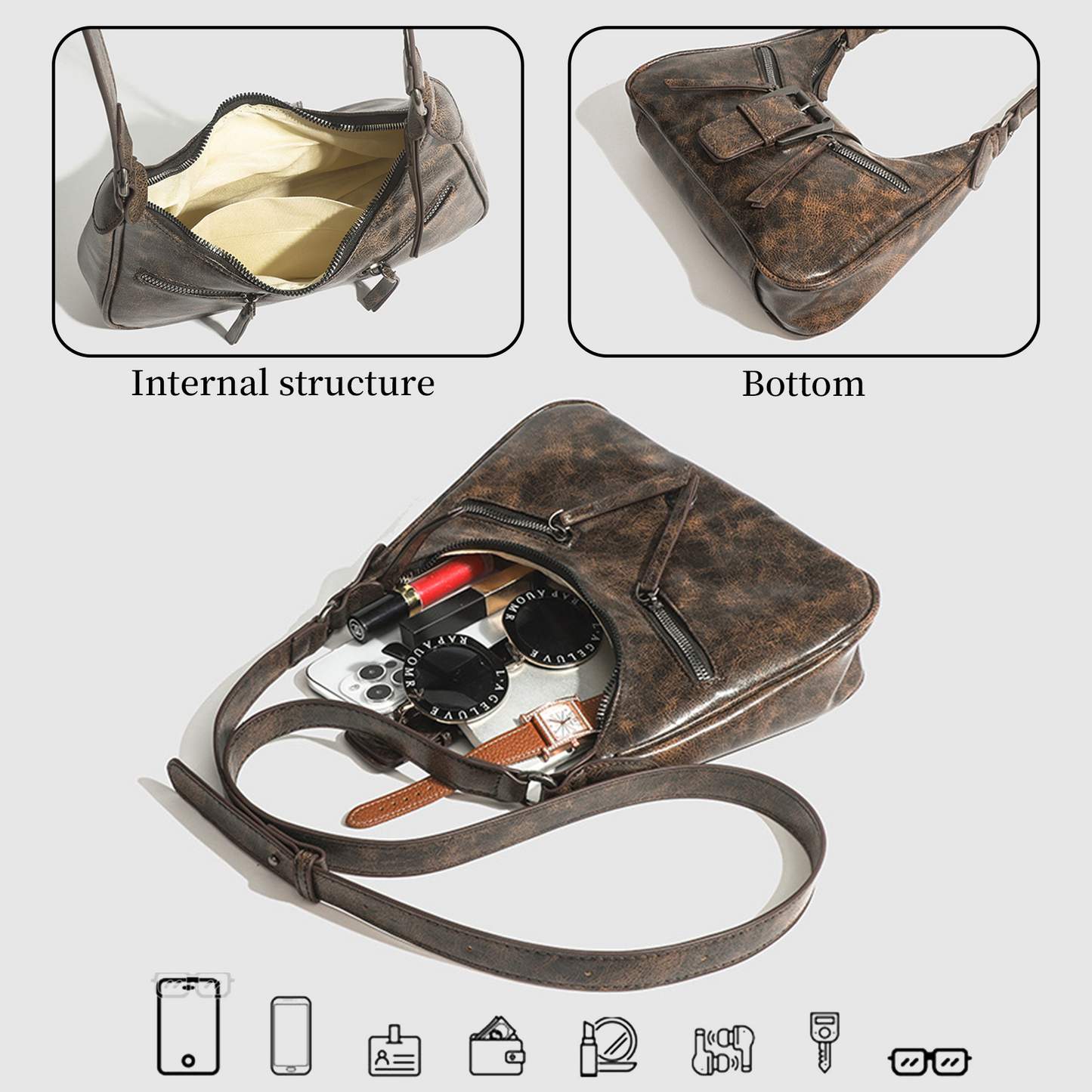 Xpurse Crescent-Shaped Vintage Armpit Bag