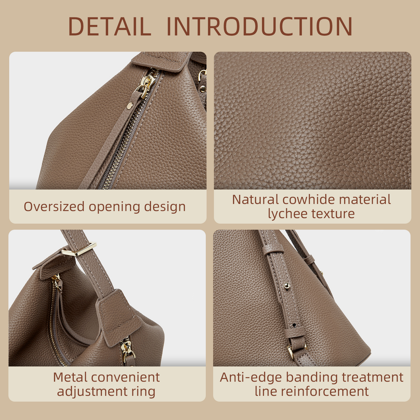 Xpurse Women's Shoulder Bag, Leather Backpack, Vintage Tote Bag in Cowhide Leather on the Top, Adjustable Closure Bag