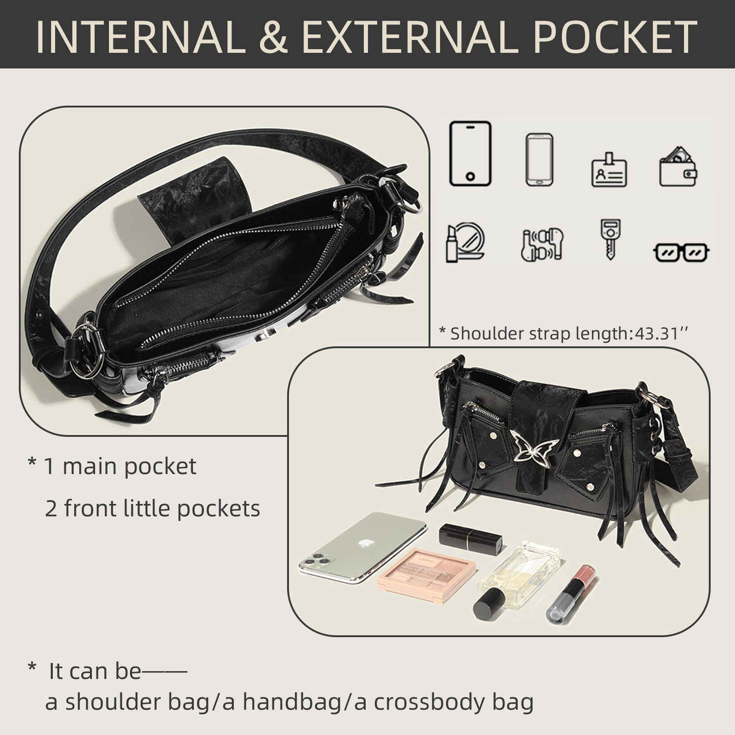 Xpurse One-Shoulder Stylish Butterfly Square Bag