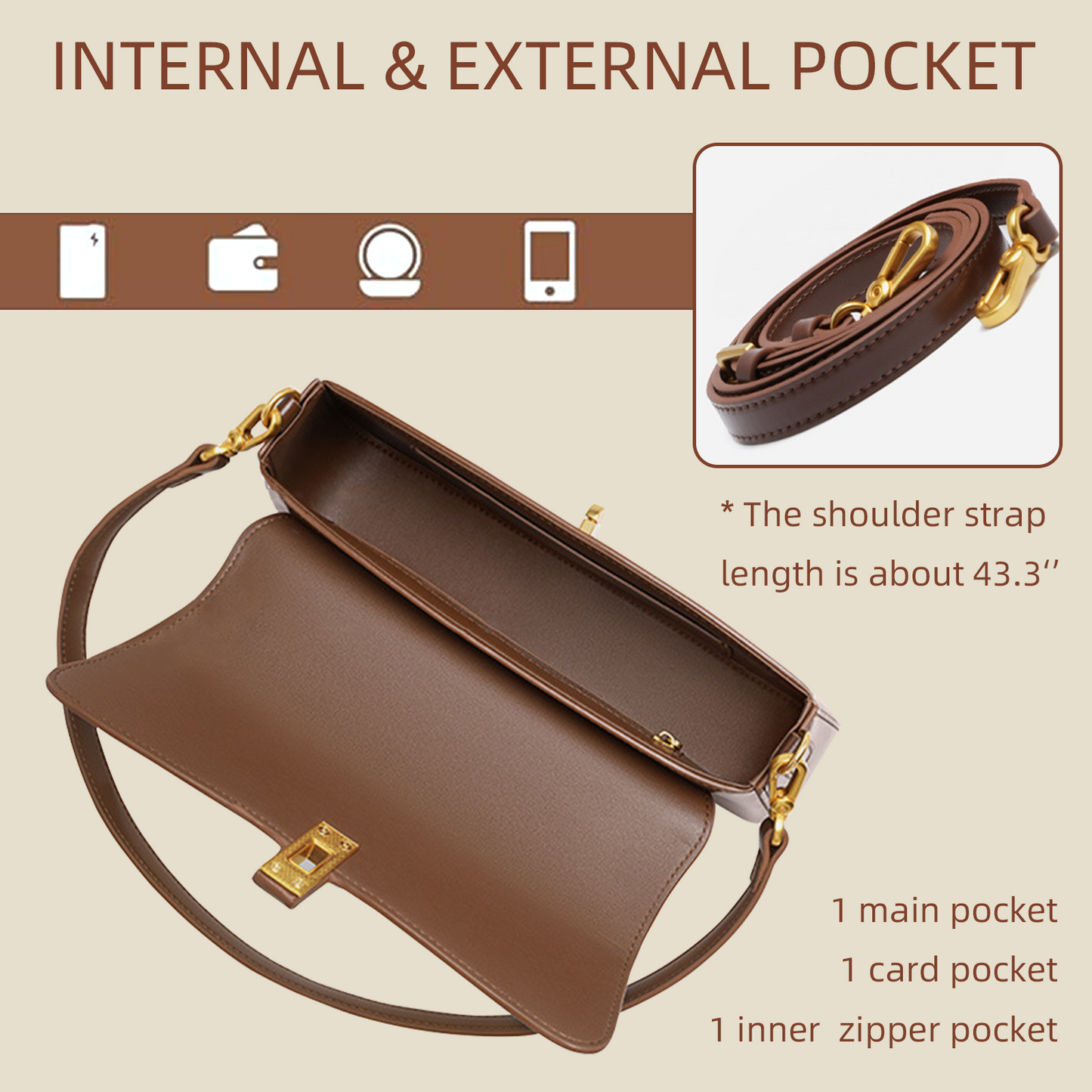 Xpurse Women's Cowhide Shoulder Bag, Underarm Bag, Vintage Leather Crossbody Bag, Adjustable Multi-Purpose Bag