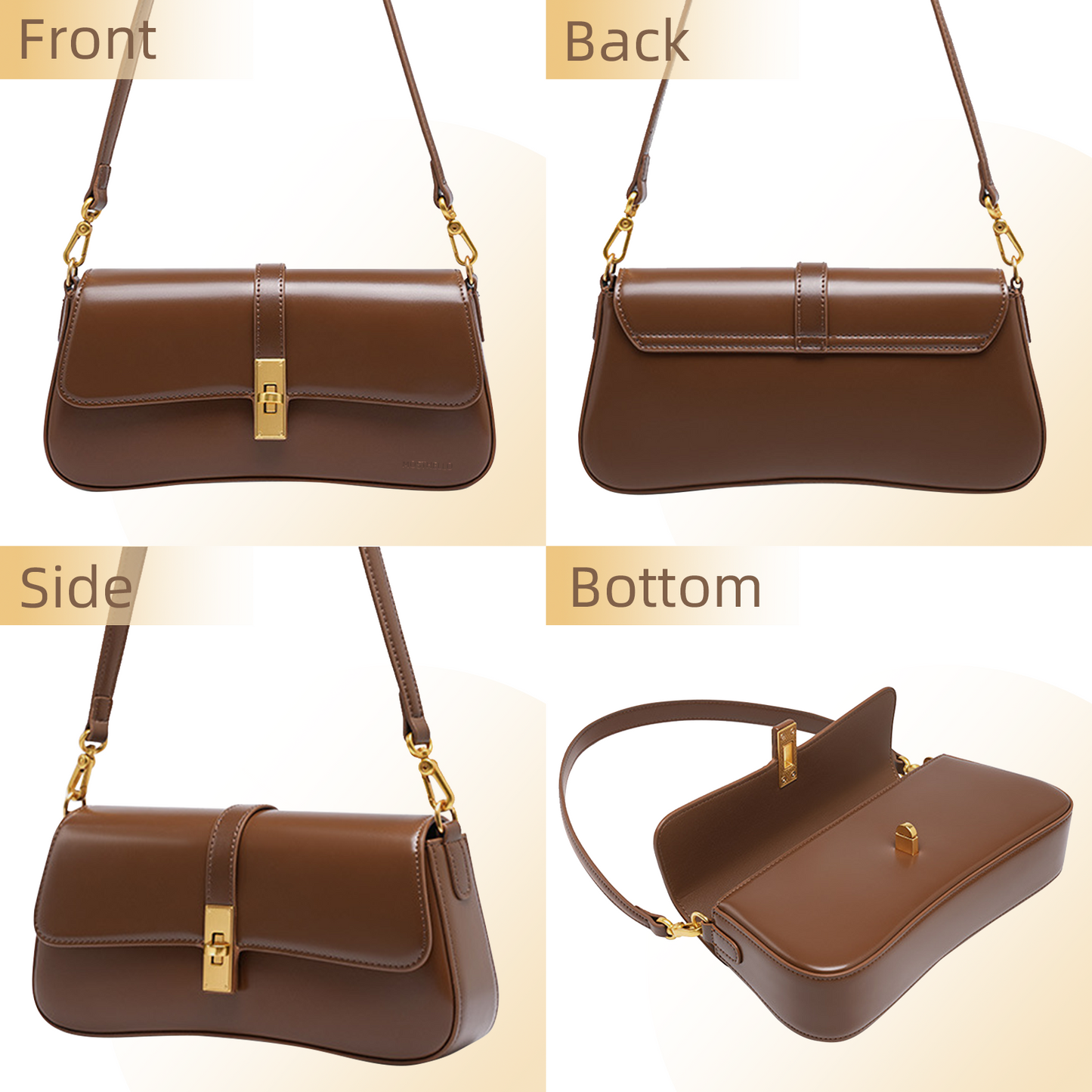 Xpurse Women's Cowhide Shoulder Bag, Underarm Bag, Vintage Leather Crossbody Bag, Adjustable Multi-Purpose Bag